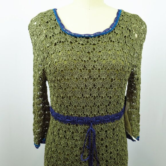 NWT St. Tropez West Crochet Midi Dress Size L Olive/Mossy Green - Picture 3 of 16